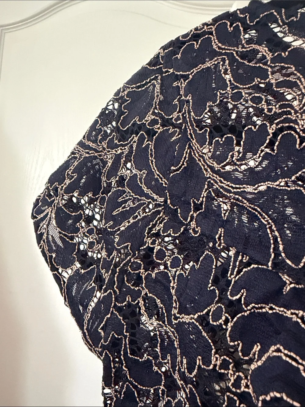Zara Navy Lace Cropped Short Sleeve Blouse Size L - Picture 12 of 12
